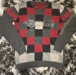 Point Zero Men's Y2K Noble Order Graphic Patchwork V-Neck Sweater